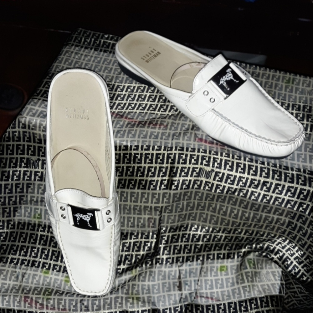 Stuart Weitzman White leather slides